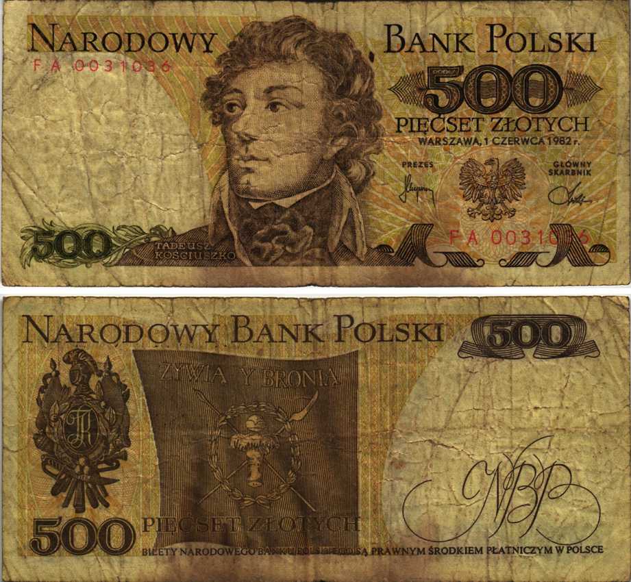 Польша 500 злотых 1982 Тадеуш Костюшко Pick 145 d бумага 7215-54-1-1