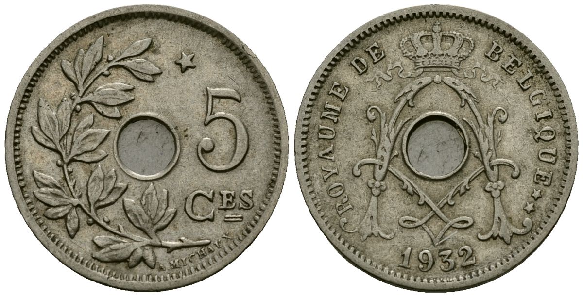 Бельгия 5 сантимов 1932 Belgique KM 66 медно-никель 4173-618