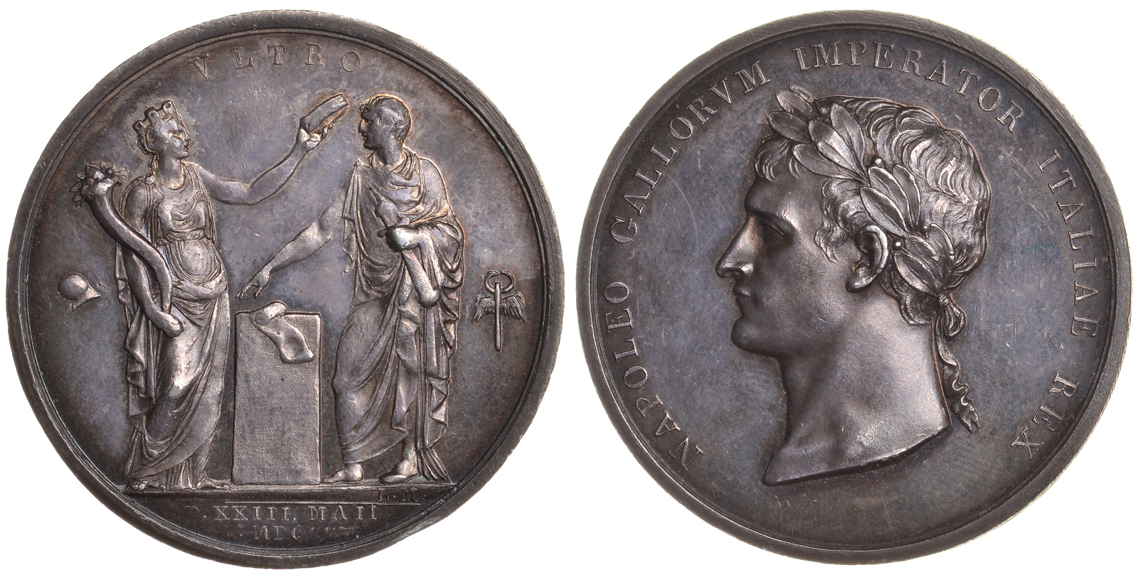 Франция медаль 1805 на коронацию Наполеона королем Италии 42,00 мм, 43,75 гр. Slg. Julius 1382 серебро UNC 00-00