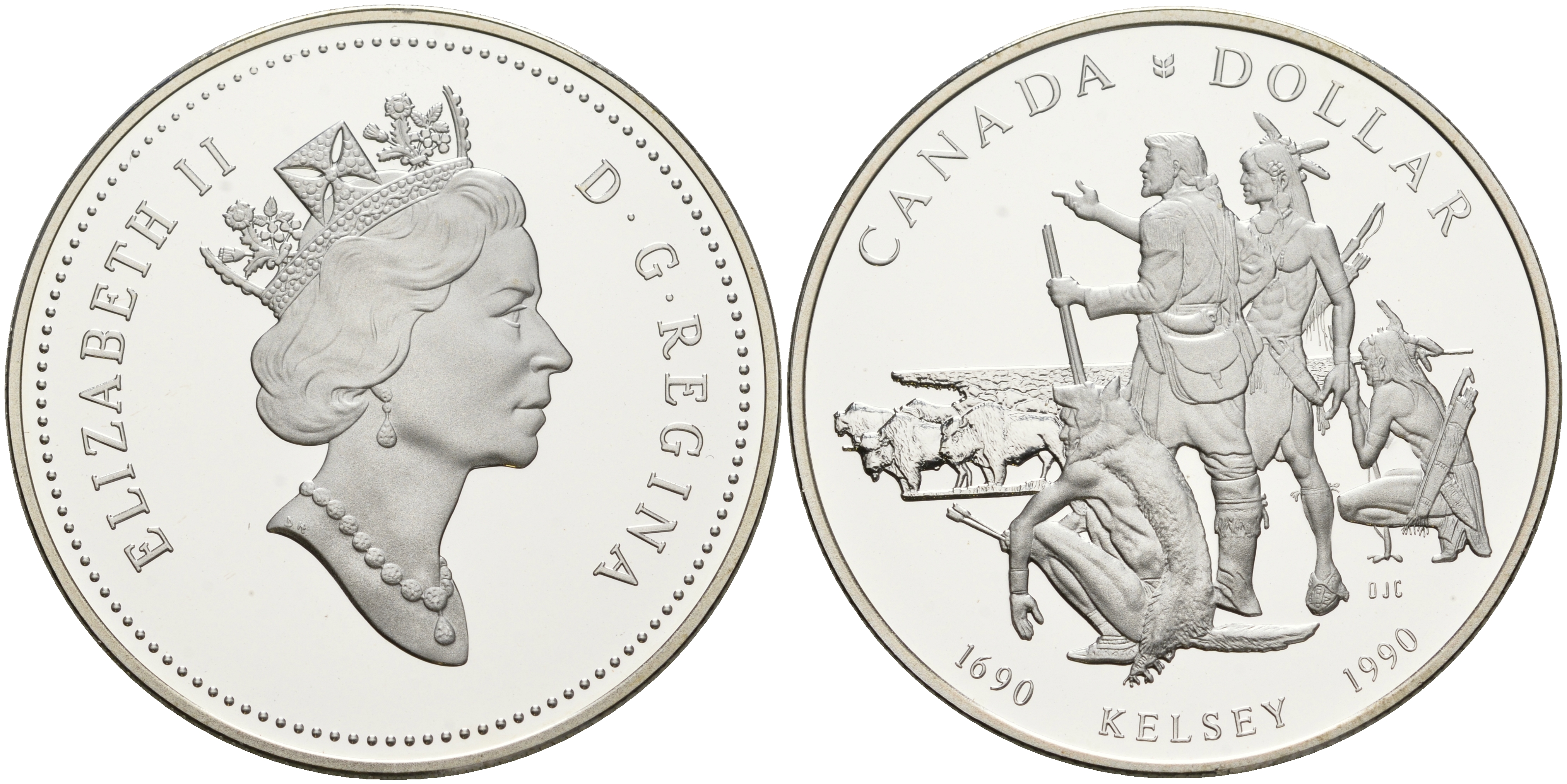 Канада 1 доллар 1990 индейцы Келси KM 170 серебро PROOF 1076-2-51