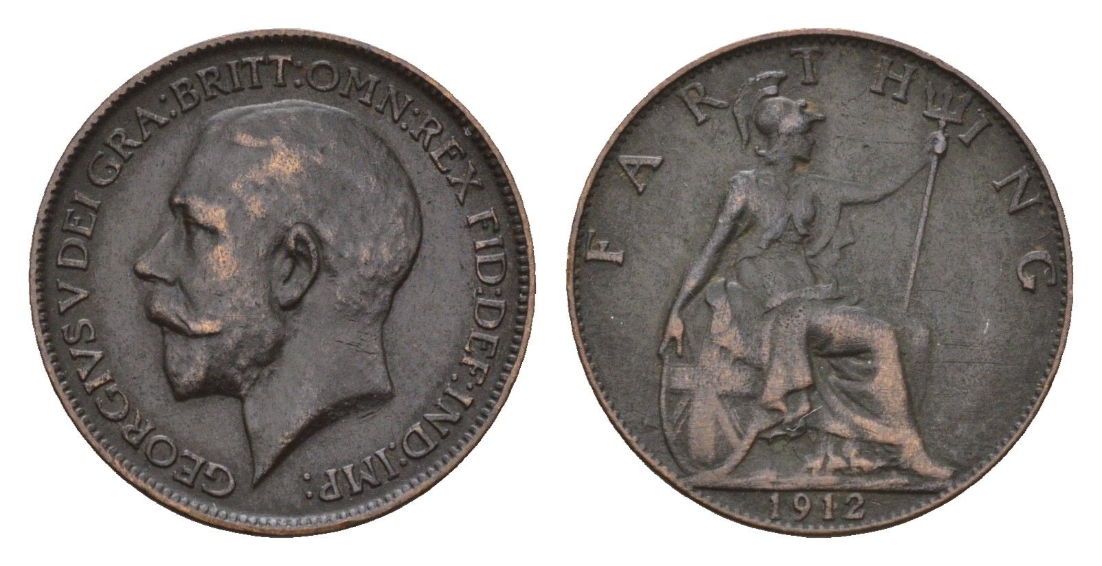 Великобритания 1 фартинг 1912 Георг V (1910-1936) KM 808.1, Spink 4059 бронза 4174-1018