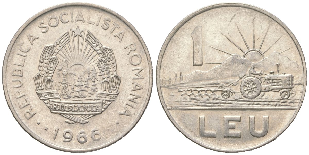 Румыния 1 лей 1966 KM 95 сталь плакированная никелем 4364-3532