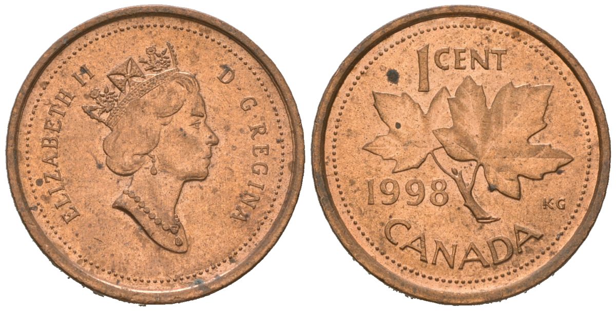 Канада 1 цент 1998 KM 289 цинк плакированная медью 4618-334