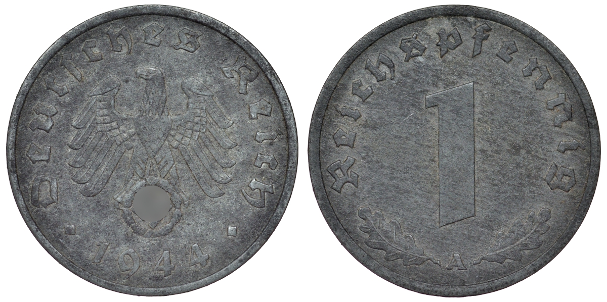 Германия 1 рейхспфенниг 1944 A KM 97, J. 369 цинк 4124-236