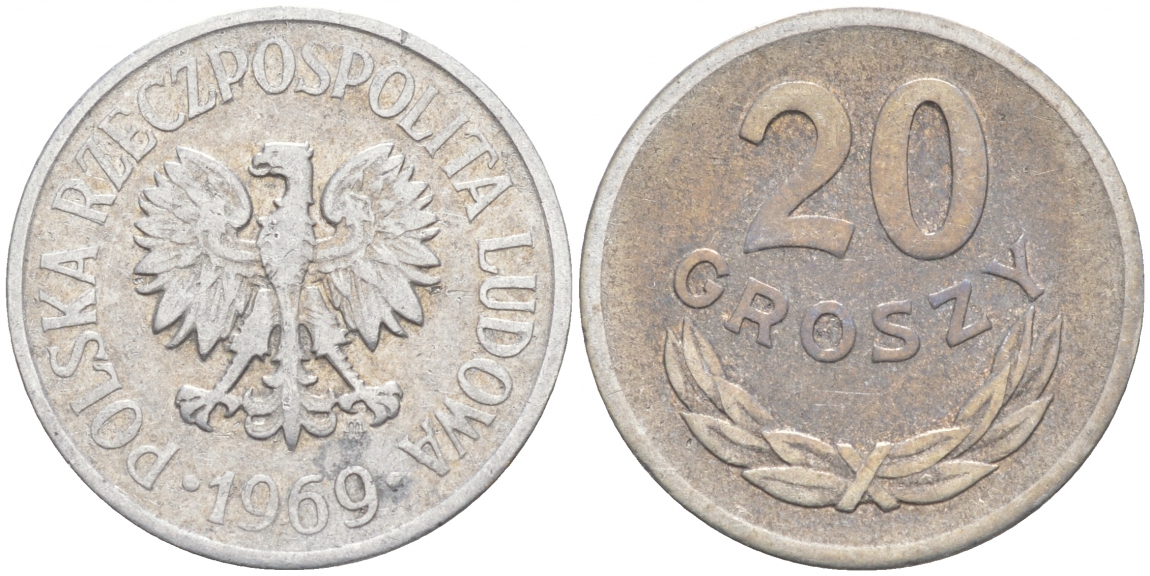 ПОЛЬША 20 ГРОШЕЙ 1969 MW KM А47 алюминий 4516-412