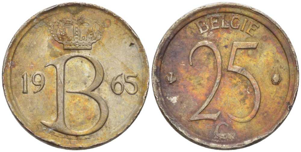 Бельгия 25 сантимов 1965 Belgie, Бодуэн I (1951-1993) KM 154.1 медно-никель 214-633
