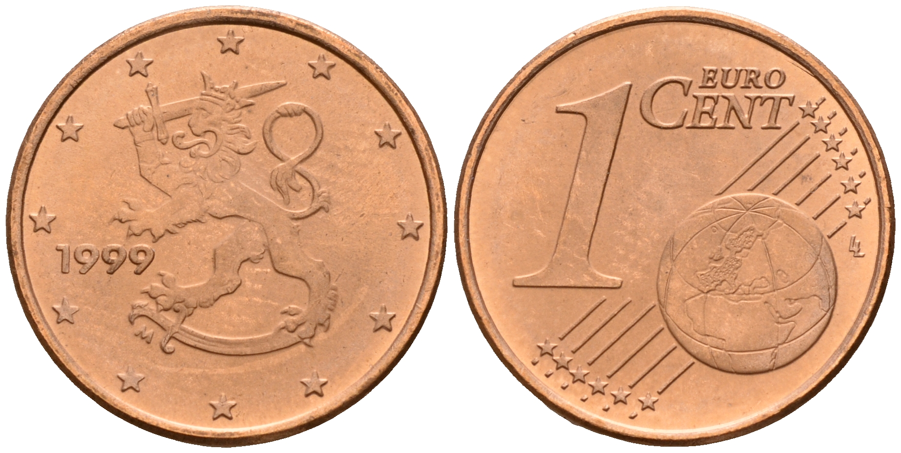 Финляндия 1 евроцент 1999  KM 98 сталь плакированная медью  UNC  4189-219