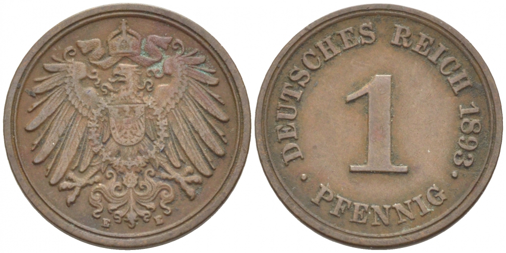 ГЕРМАНИЯ 1 ПФЕННИГ 1893 E KM 10, J. 10 медь 112-1226