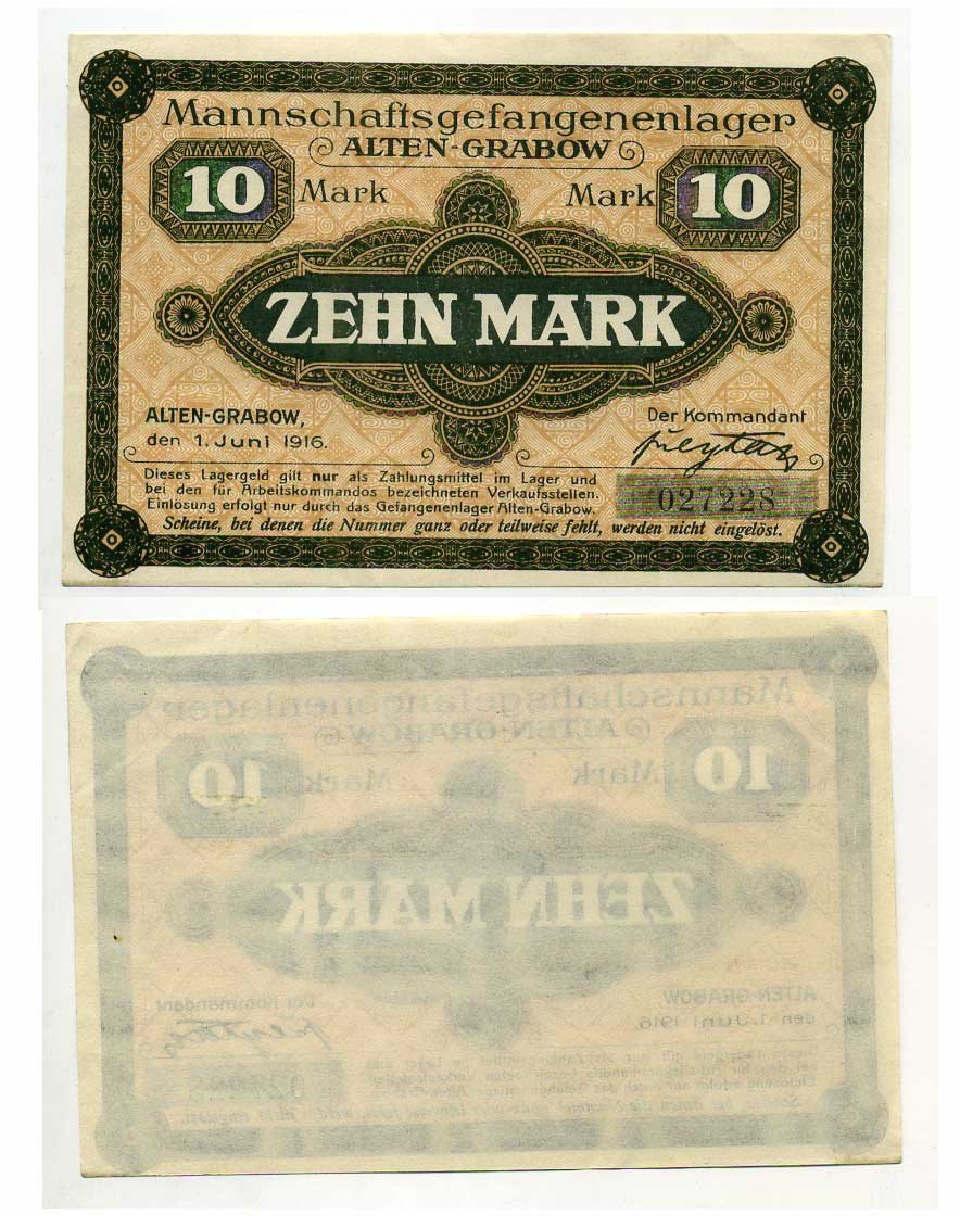 Германия 10 марок 1916 Альтенграбов, лагерь военнопленных C-2660 бумага UNC (пресс) 000-00-00