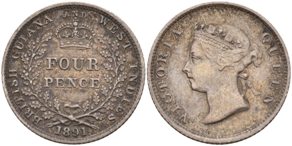 Британская Гвиана и Вест-Индия 4 пенса 1891 Виктория (1837-1901) KM 26 серебро 633-1412