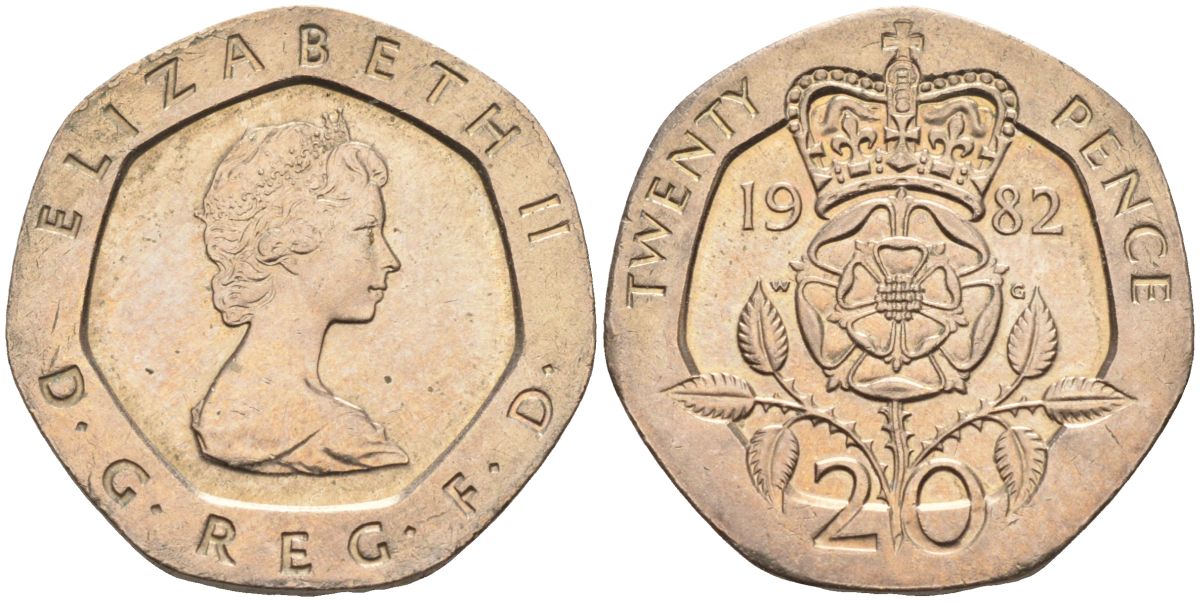 Великобритания 20 пенсов 1982 Елизавета II (1952-2022) KM 931, Spink 4230 (G1) медно-никель 4116-816