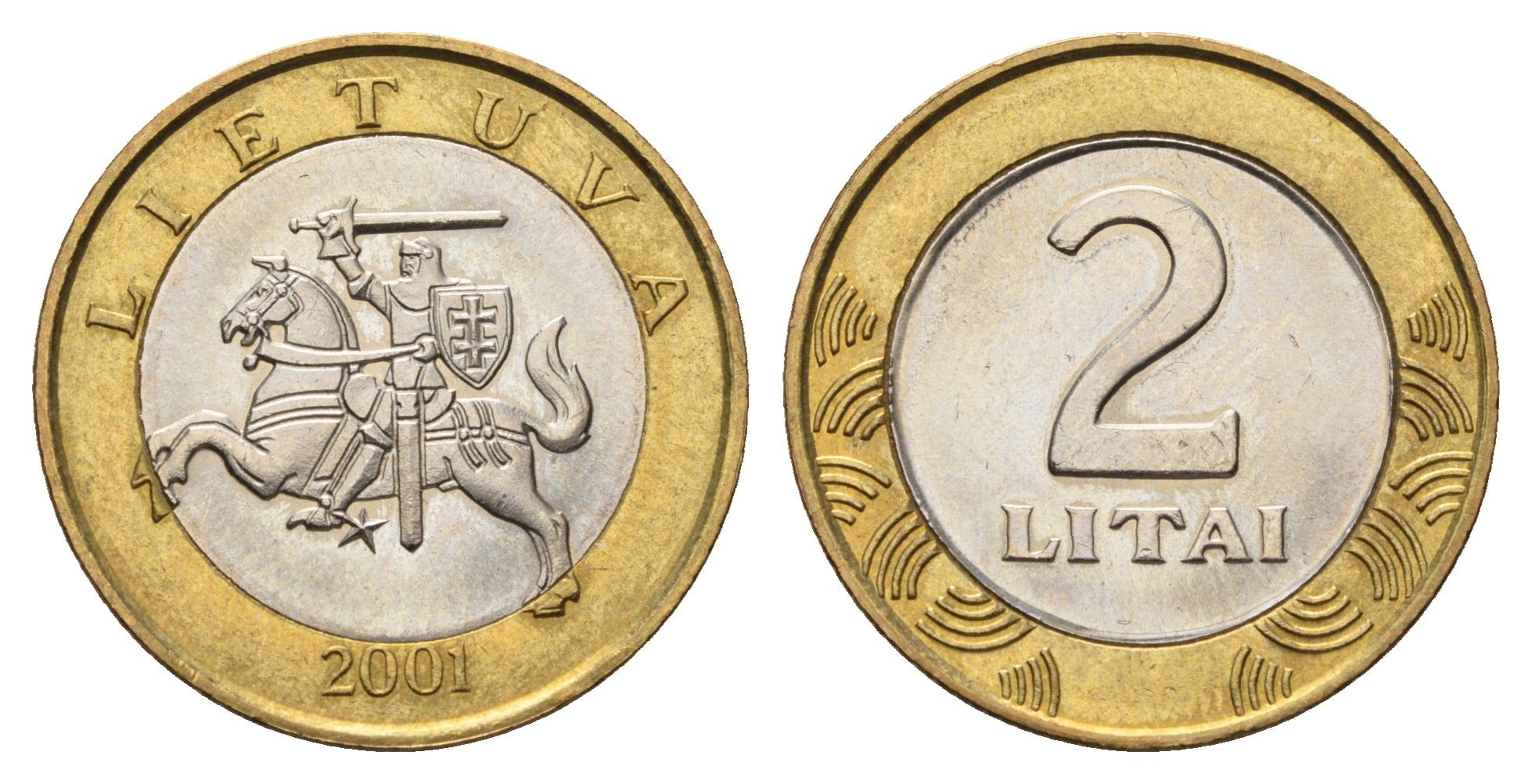 Литва 2 лита 2001 KM 112 биметалл UNC 4686-1251