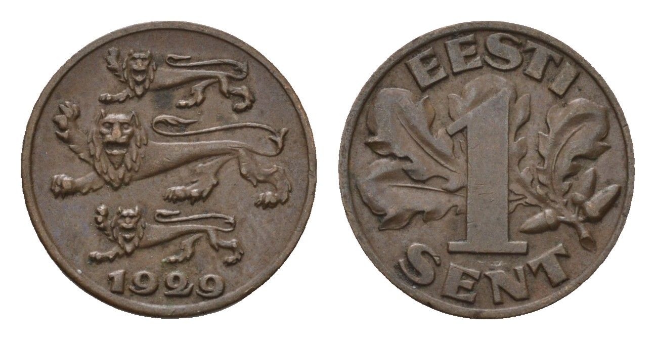 Эстония 1 сент 1929 год-тип KM 10 бронза 4696-236