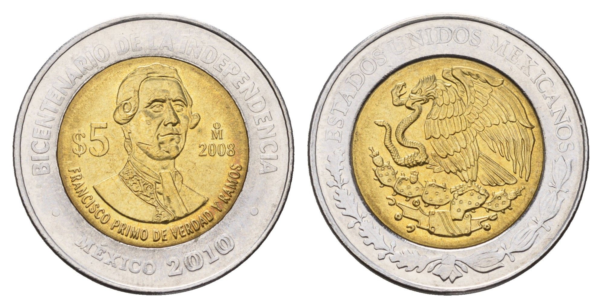Мексика 5 песо 2008 Двухсотлетие независимости - Франсиско Примо де Вердад и Рамос KM 900 биметалл UNC 216-1152