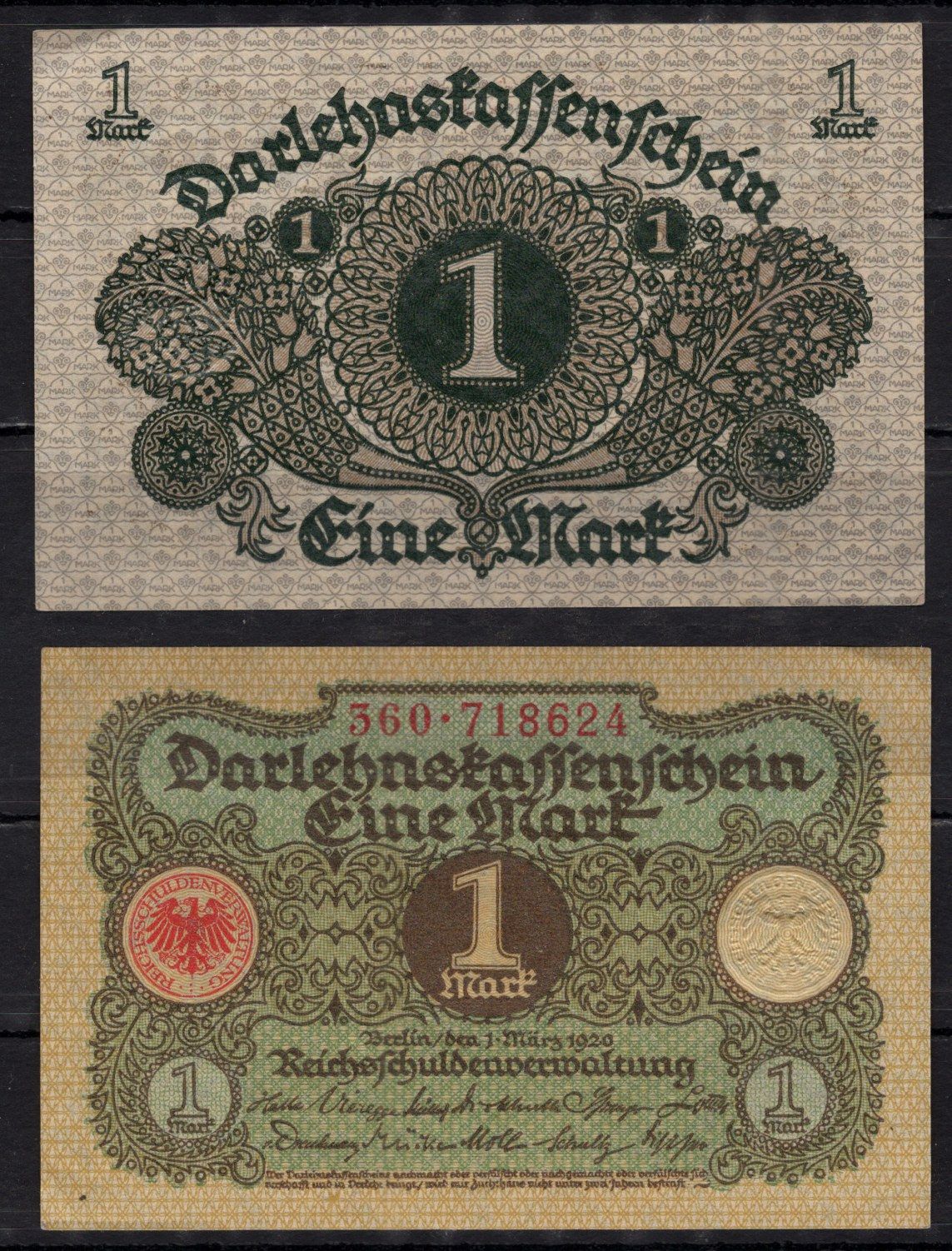 Германия 1 марка 1920 Pick 58 бумага aUNC 7198-14-1-1