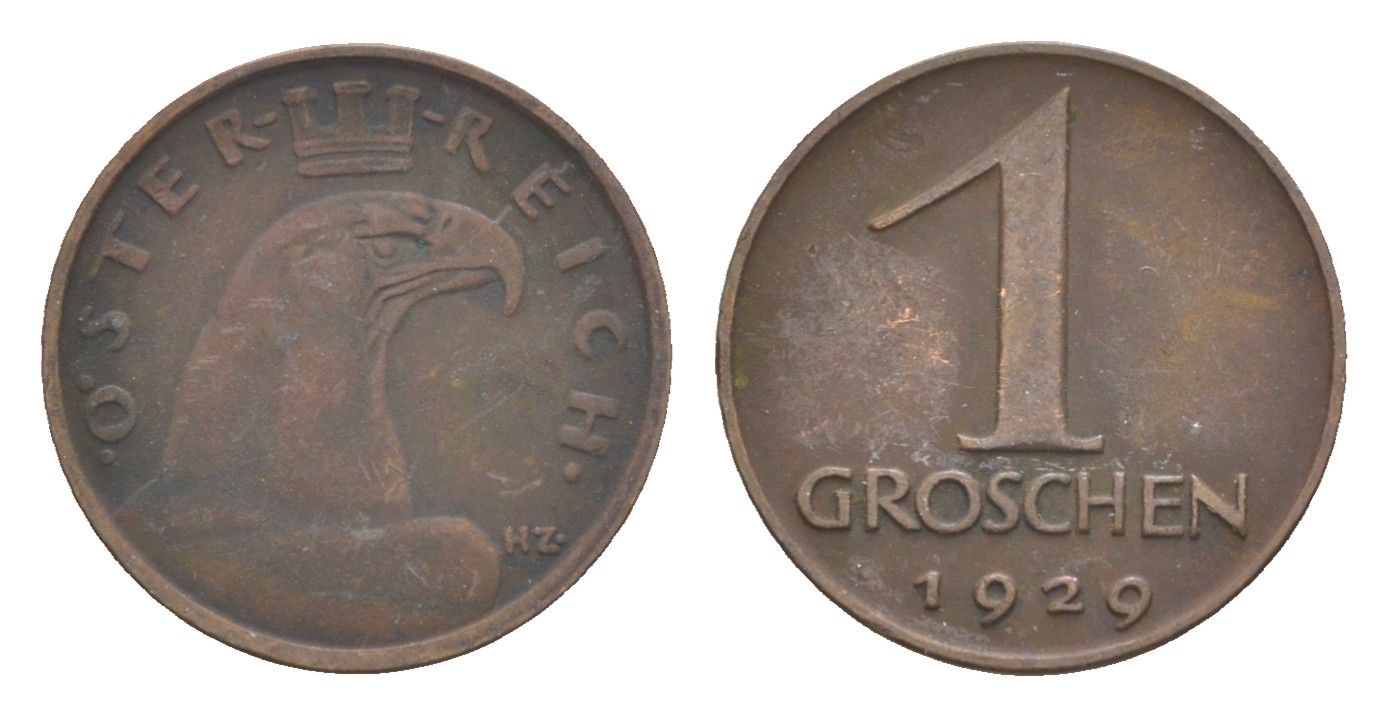 Австрия 1 грош 1929 KM 2836 бронза 4549-1243