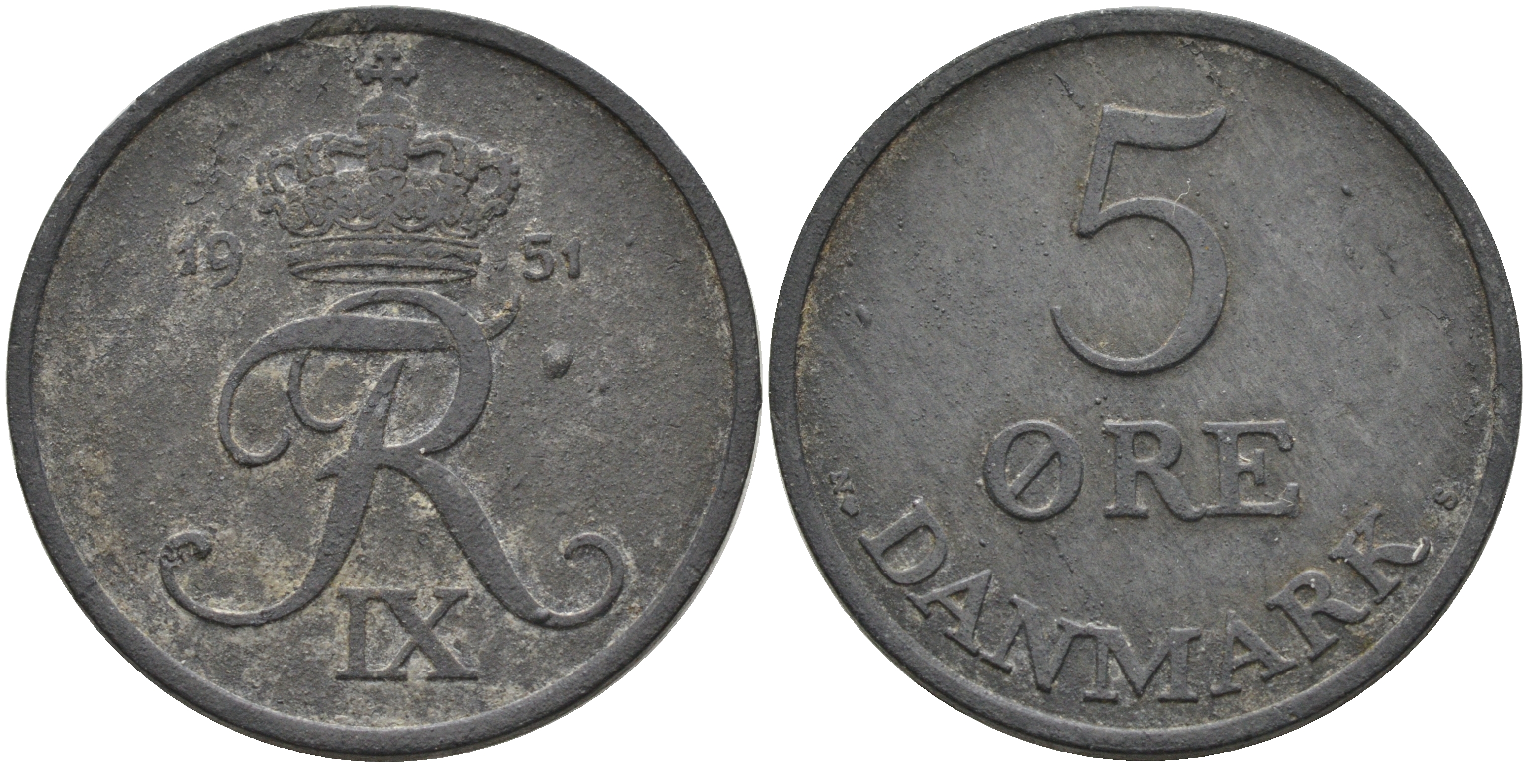 ДАНИЯ 5 ЭРЕ 1951 N; S, ФРЕДЕРИК IX (1947-1972) KM 843.1 цинк 4565-731