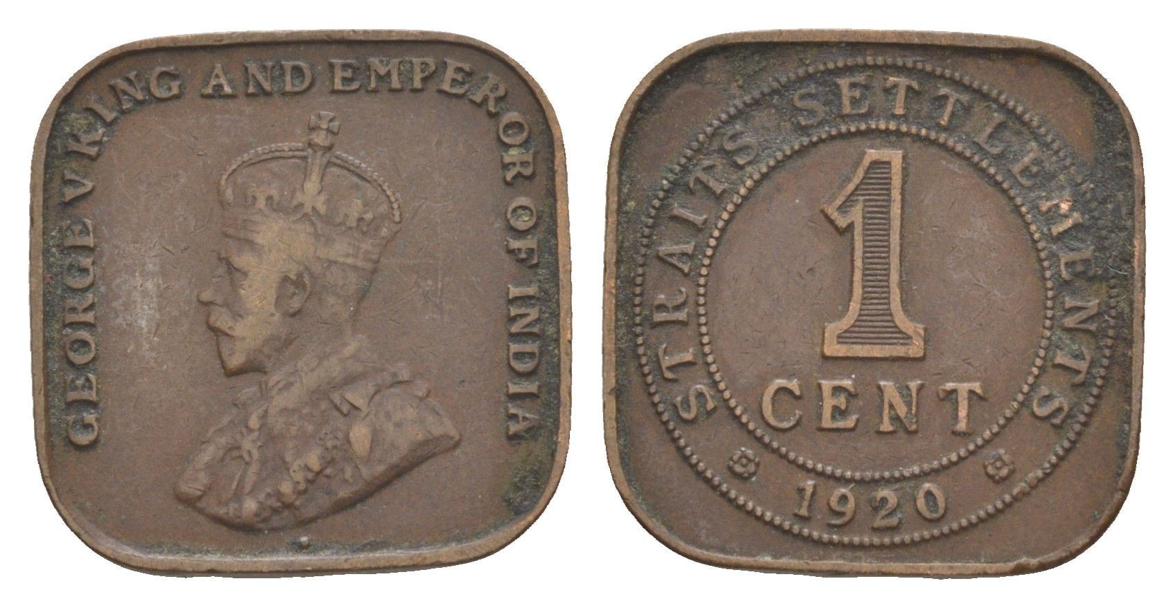 Стрейтс Сетлментс 1 цент 1920 Георг V (1910-1936) KM 32 бронза 4643-832