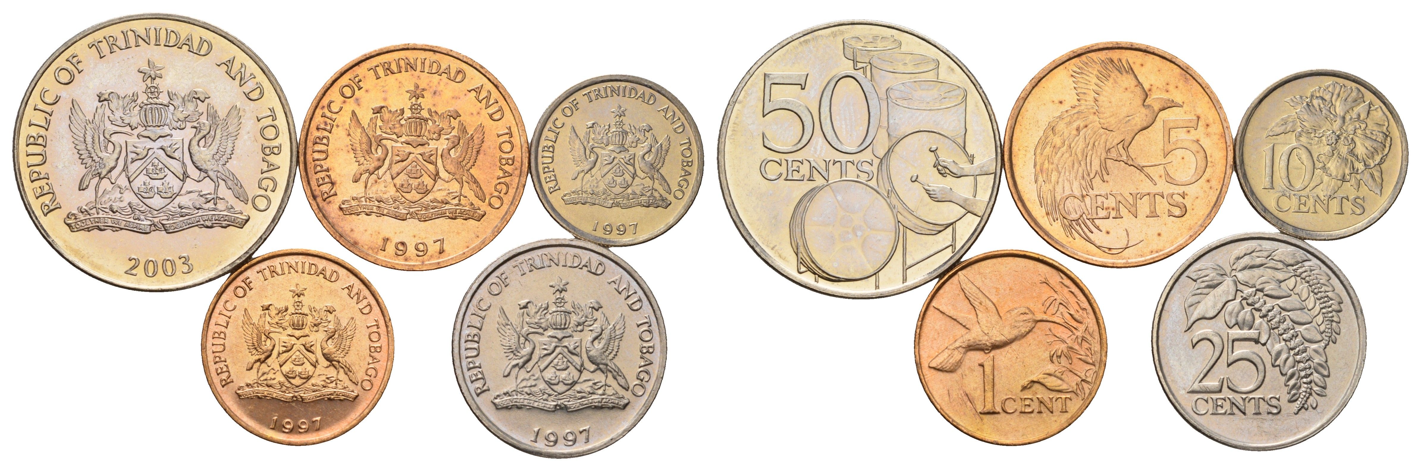 Тринидад и Тобаго набор из 5 монет (1, 5, 10, 25 и 50 центов) 1997 и 2003 KM 29, 30, 31, 32 и 33 UNC 4671-931-935