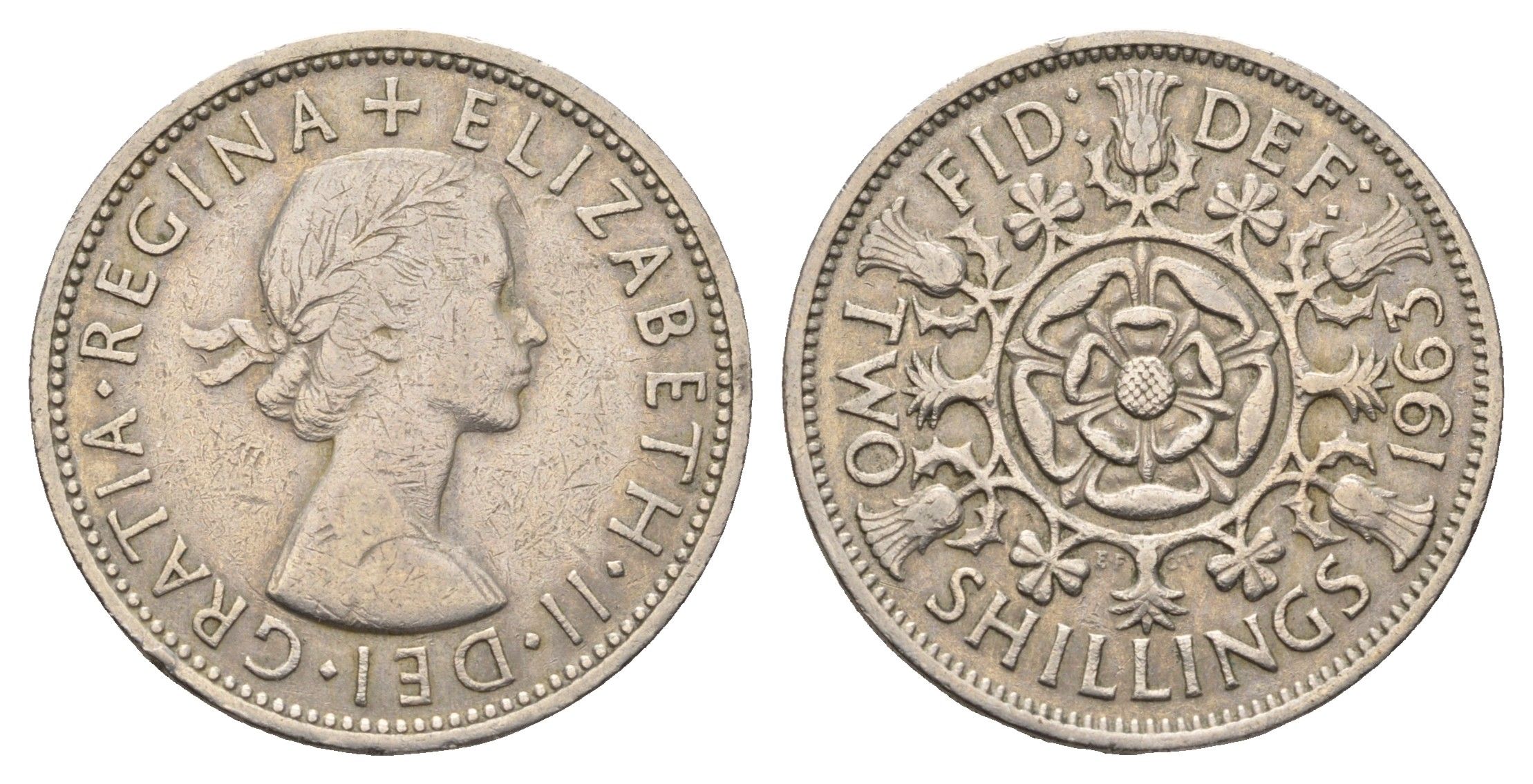 Великобритания 2 шиллинга (флорин) 1963 Елизавета II (1952-2022) KM 906, Spink 4146 медно-никель 4699-545
