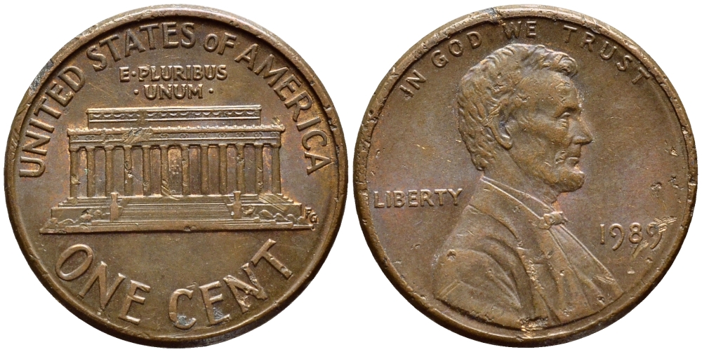 США 1 цент 1989 Линкольн KM 201b цинк плакированный медью 4396-453