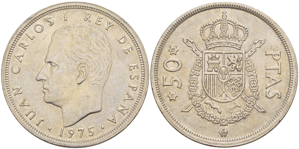 Испания 50 песет 1975 (78) Хуан Карлос I (1975-2014) KM 809 медно-никель 4185-936