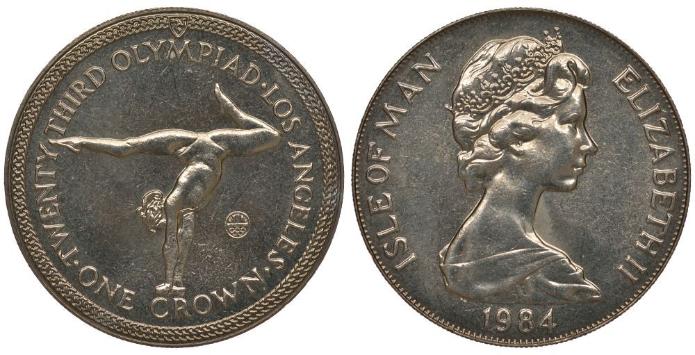 Остров Мэн 1 крона 1984 XXIII летние Олимпийские игры в Лос-Анджелесе 1984 года, художественная гимнастика KM 119 медно-никель UNC 1078-4-43