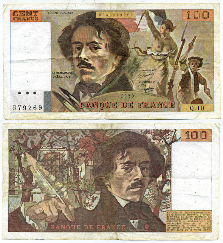 ФРАНЦИЯ 100 ФРАНКОВ 1979 Pick 154а бумага 7217-58-2