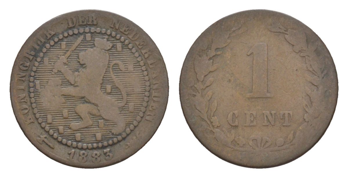 Нидерланды 1 цент 1883 Виллем III (1849-1890) KM 107 бронза 66-1233