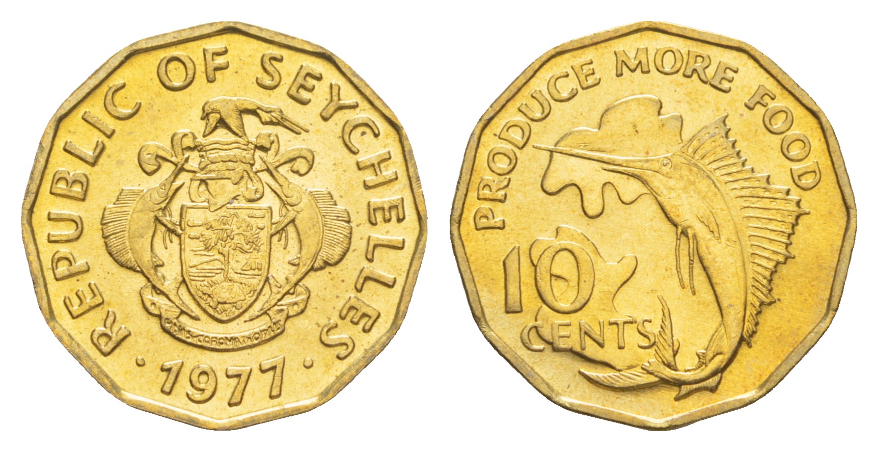 Сейшельские острова 10 центов 1977 FAO KM 32 латунь  UNC  M68-19