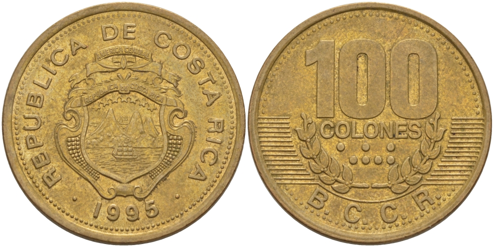 КОСТА-РИКА 100 КОЛОН 1995 w KM 230 сталь плакированная латунью 82-222