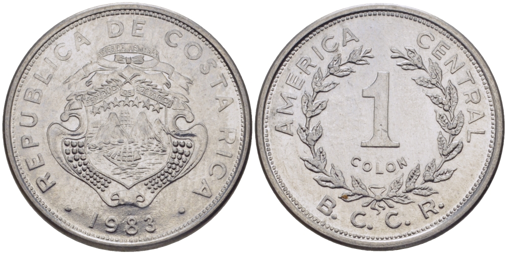 КОСТА-РИКА 1 КОЛОН 1983 В.С.С.R. KM 210.1 нержавеющая сталь 31-554