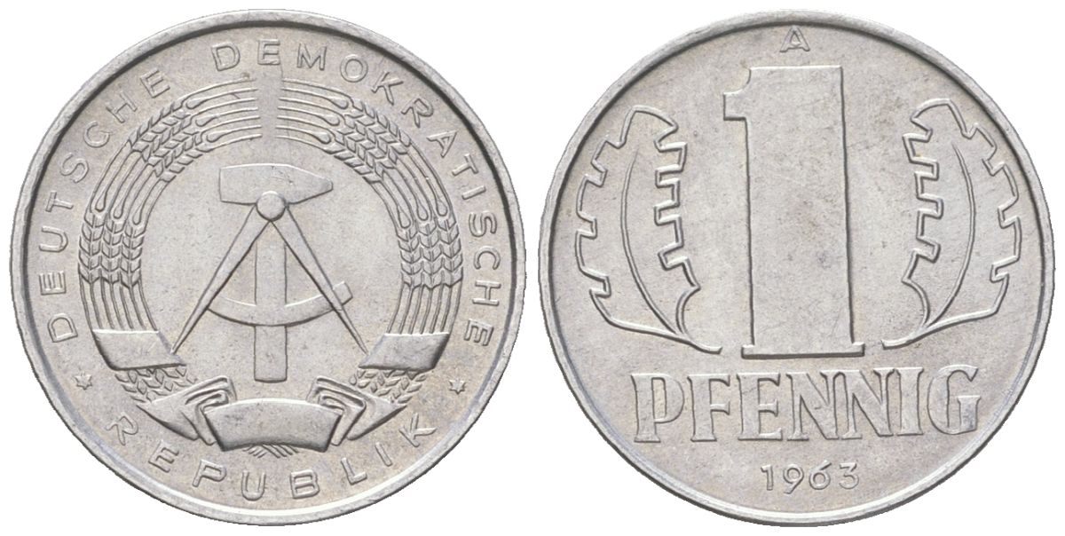 ГДР 1 пфенниг 1963 A KM 8.1 алюминий aUNC 206-1238