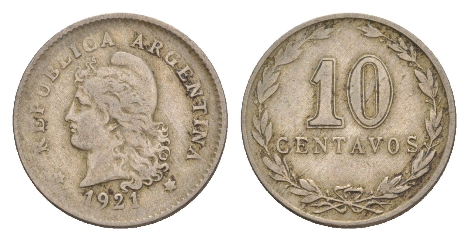 Аргентина 10 сентаво 1921 KM 35 медно-никель 4649-938