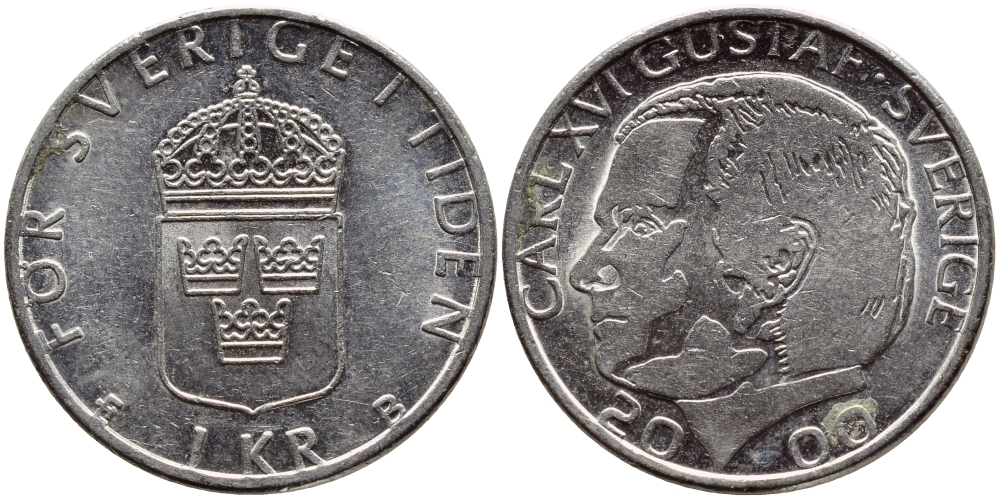 Швеция 1 крона 2000 Карл XVI Густав (1973- ) KM 852а медно-никель 60-313