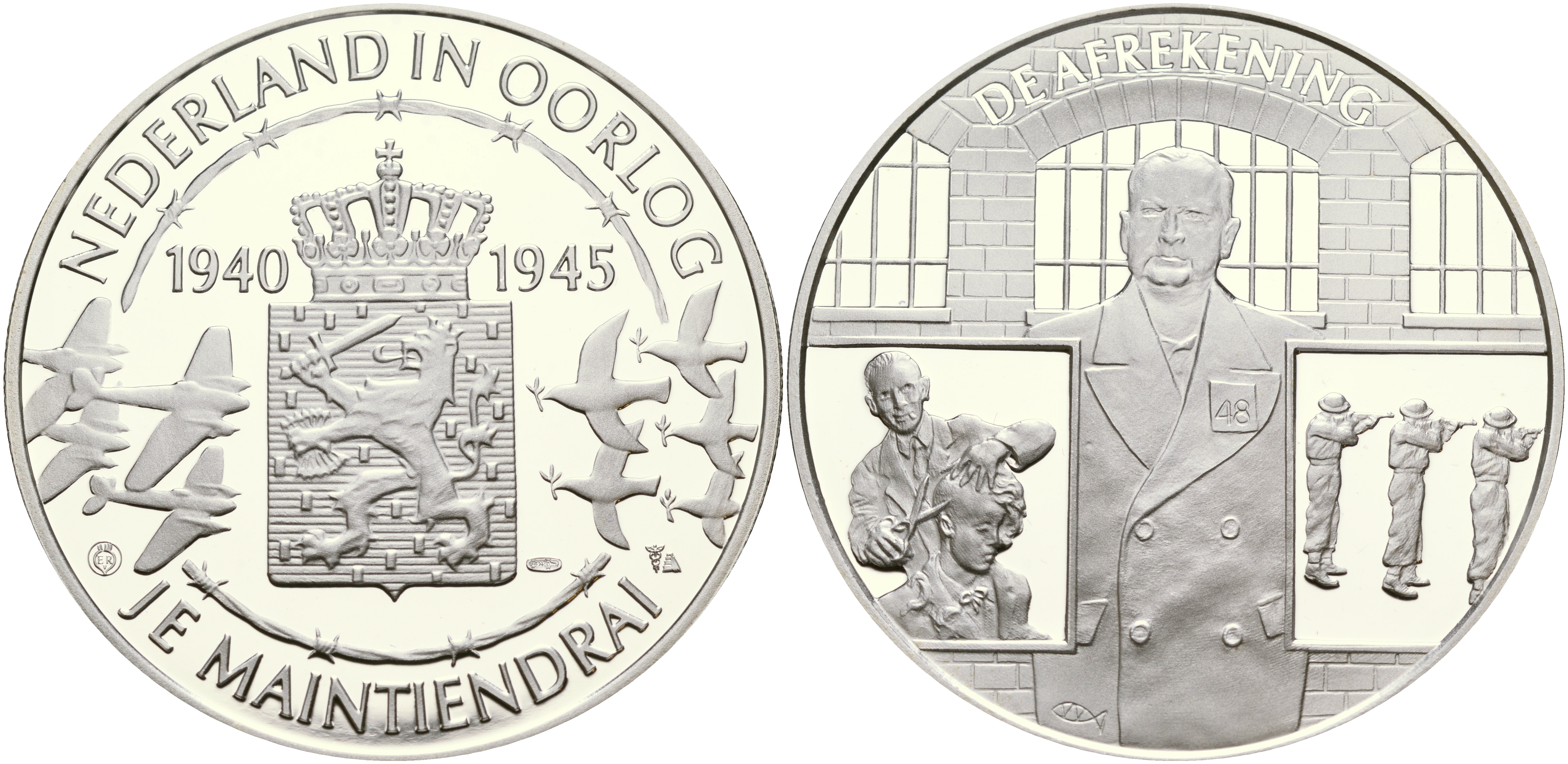 Нидерланды медаль ND Голландия в войне 1940-1945, призыв в армию, 31,3 гр, 45,0 мм  серебро  PROOF  11-080-11