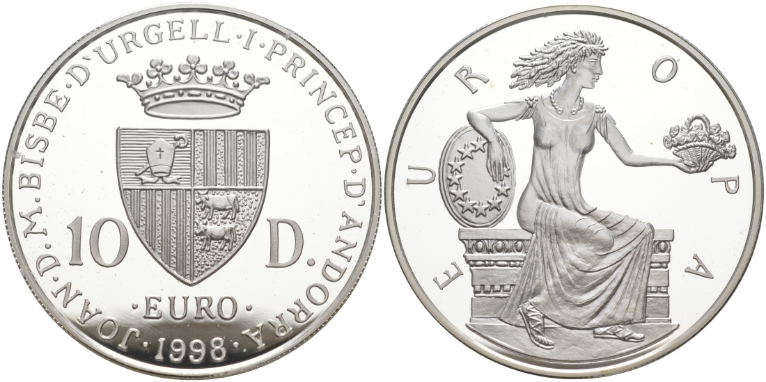 Андорра 10 динеров 1998 греческая принцесса Европа KM 150 серебро PROOF 11-039-45