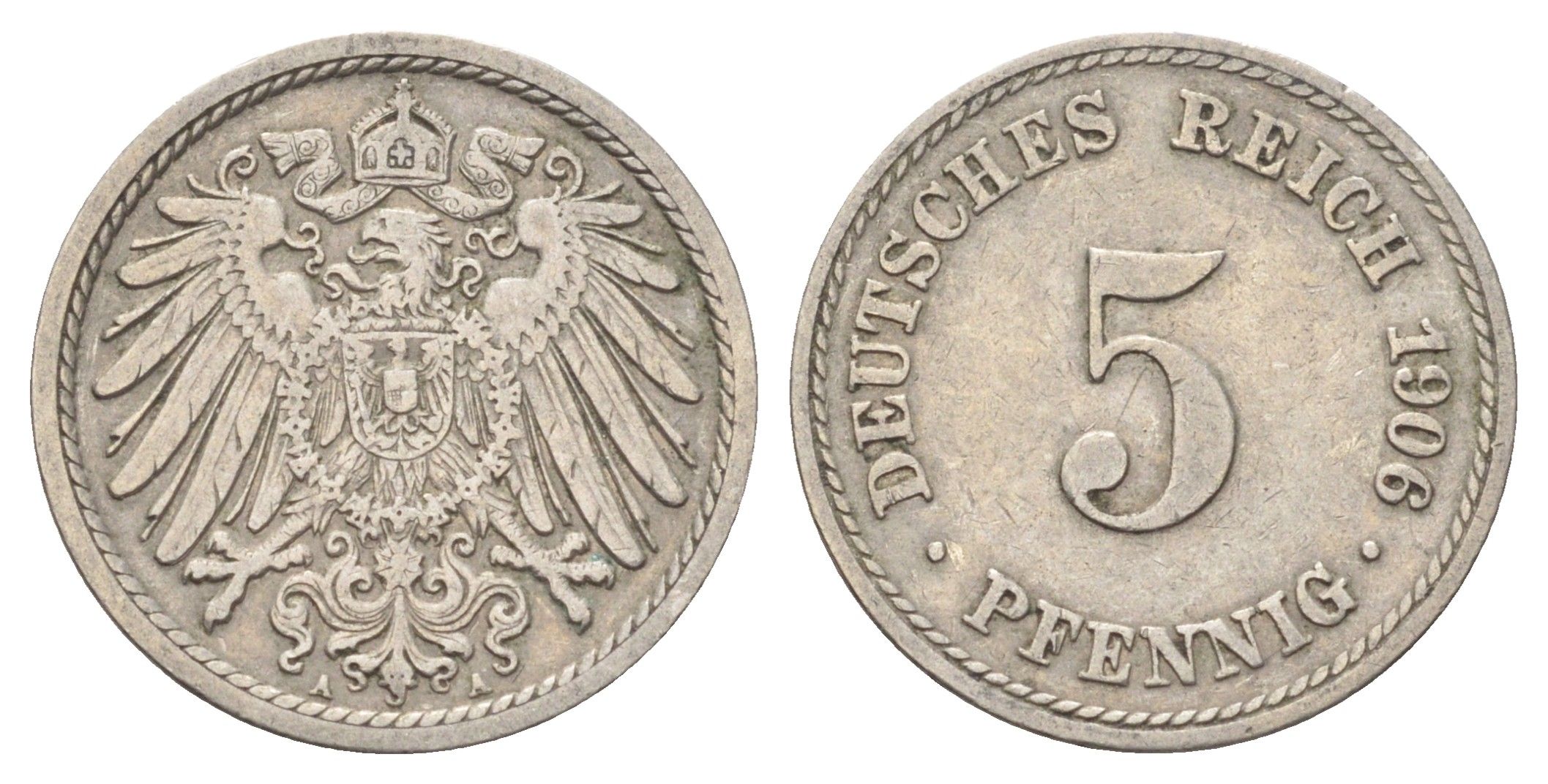 Германия 5 пфеннигов 1906 A KM 11, J. 12 медно-никель 4701-1036