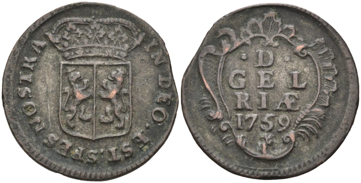 Гельдерланд (Gelderland), Нидерланды 1 дуит 1759 KM 93 медь 4523-732