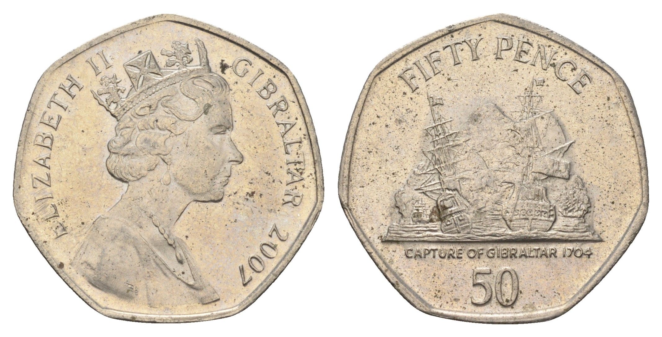 Гибралтар 50 пенсов 2007 KM 1089 медно-никель 4666-337