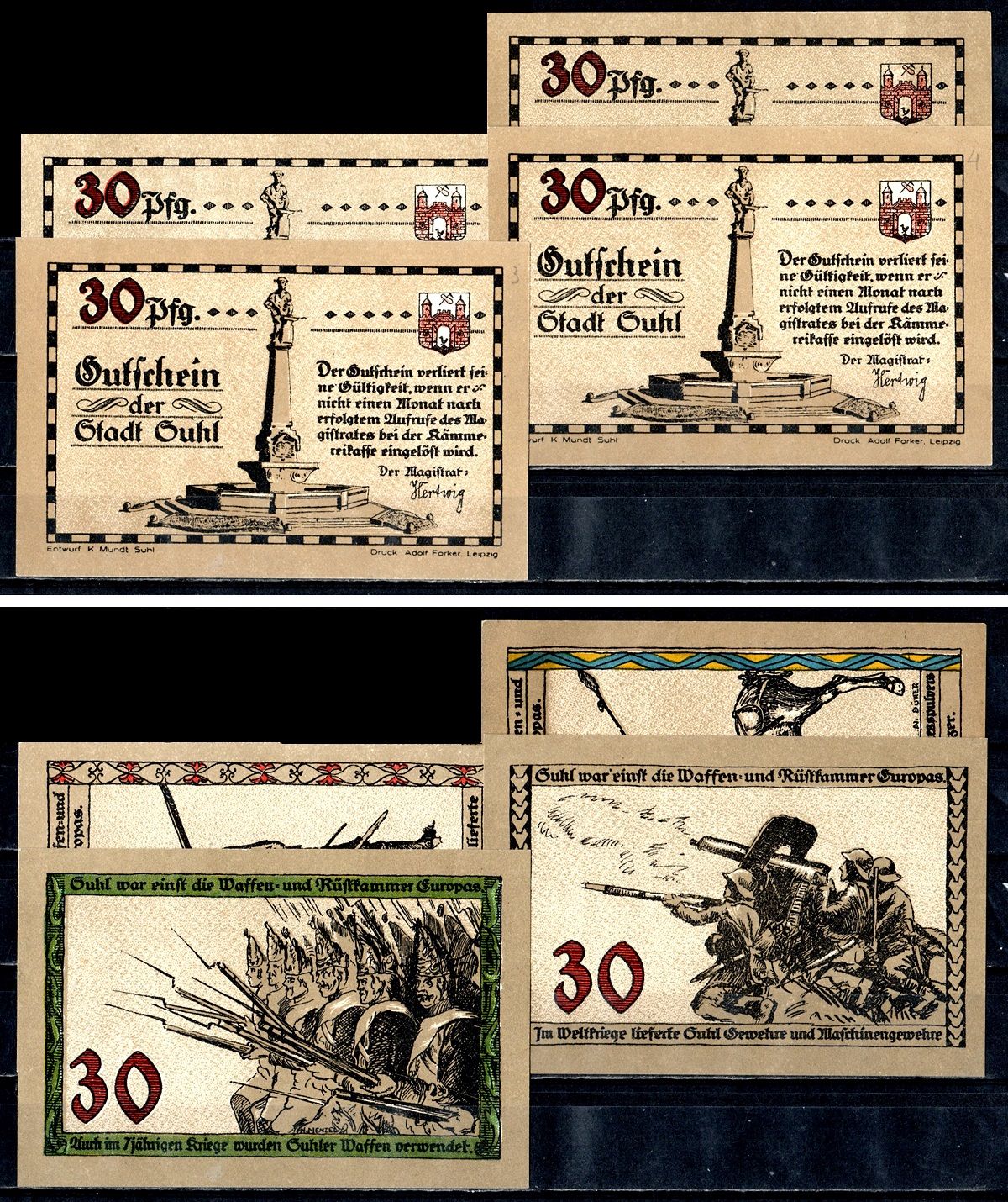 Зуль (Пруссия, Саксония) полный набор из 4 нотгельдов (30 пфеннигов) 1922 Mehl Grabowski 1303.2 бумага UNC (пресс) 7556-55-4-2