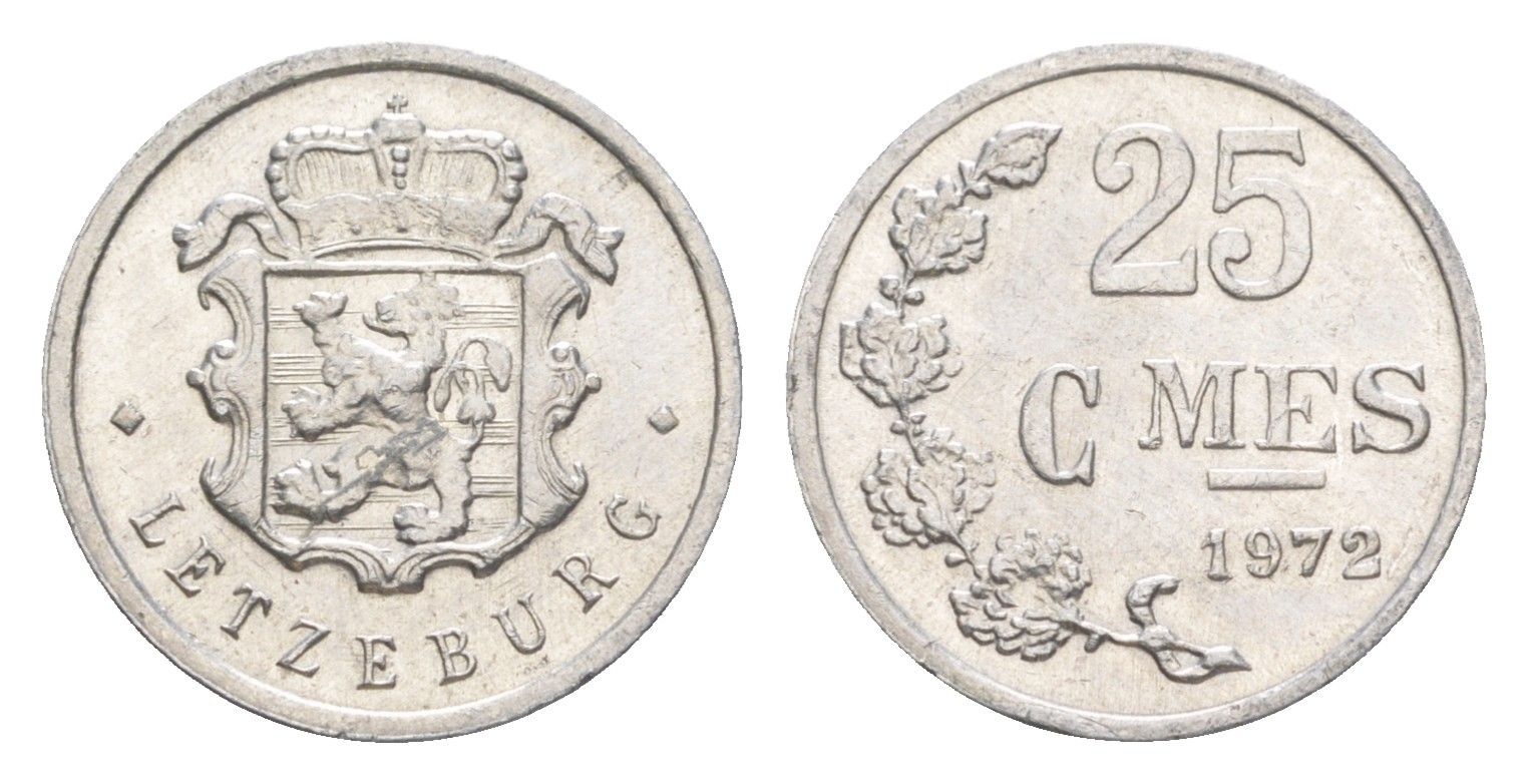 Люксембург 25 сантимов 1972 Герцог Жан (1964-1999) KM 45a.1 алюминий aUNC 4115-625