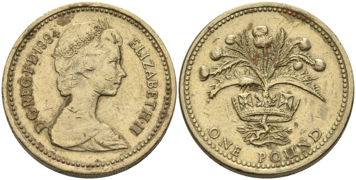 Великобритания 1 фунт 1984 Елизавета II (1952-2022) KM 934, Spink 4222 никель латунь 81-1013