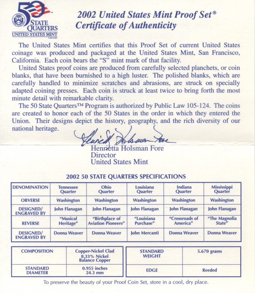 США 2 набора в одном 2002 S, два пруфсета в пластиковых коробках, регулярный чекан и 5 квотеров штаты, в оригинальной коробке с сертификатом PROOF 00-00