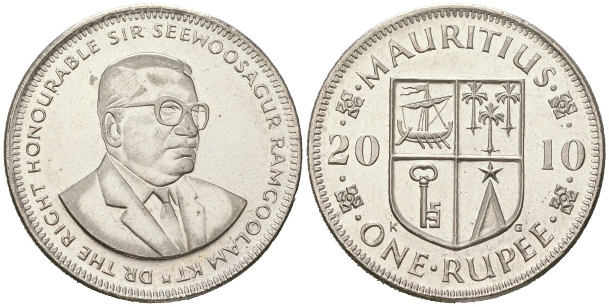 Маврикий 1 рупия 2010 Сивусагур Рамгулам KM 55 медно-никель UNC 4619-1256