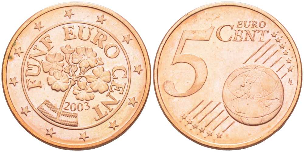 АВСТРИЯ 5 ЕВРОЦЕНТОВ 2003 KM 3084 сталь плакированная медью UNC 46-962