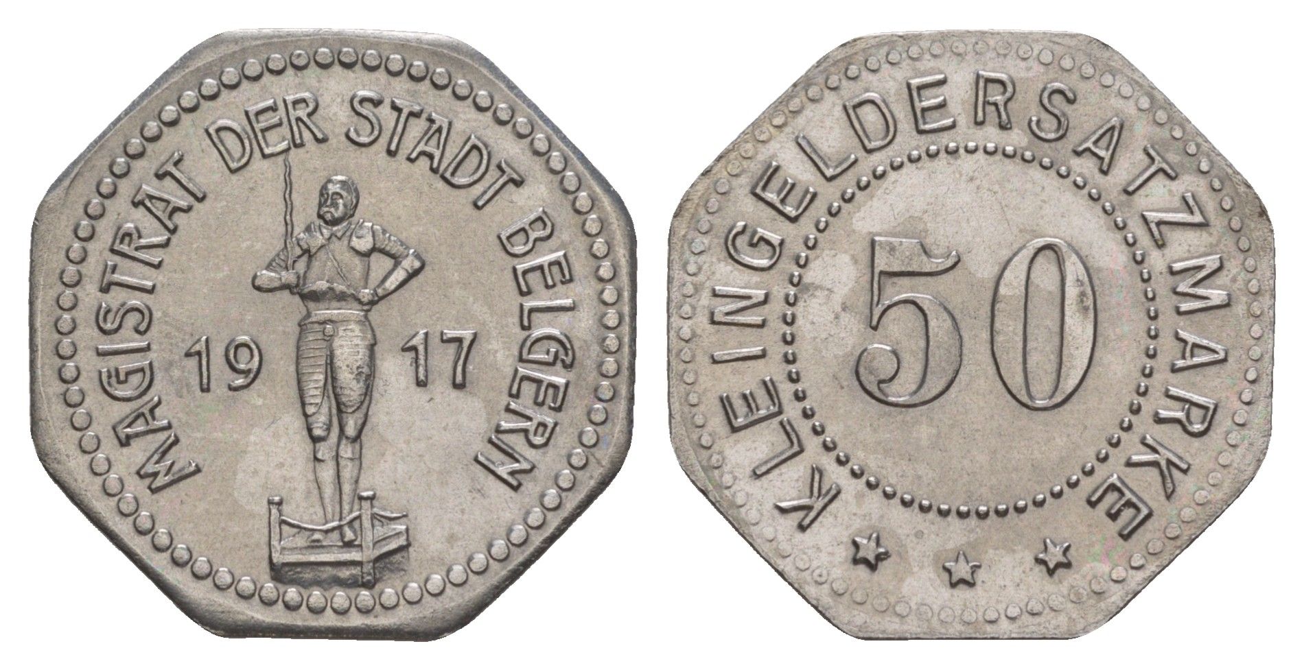 Бельгерн 50 пфеннигов 1917 Funck 33.6, Men05 1706.7, Men18 2201.7 железо UNC 1527-633