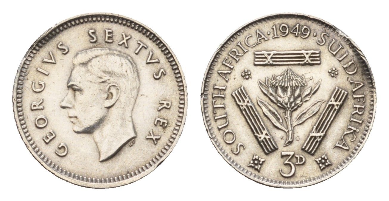 ЮАР 3 пенса 1949 Георг VI (1936-1952) KM 35.1 серебро 4549-565
