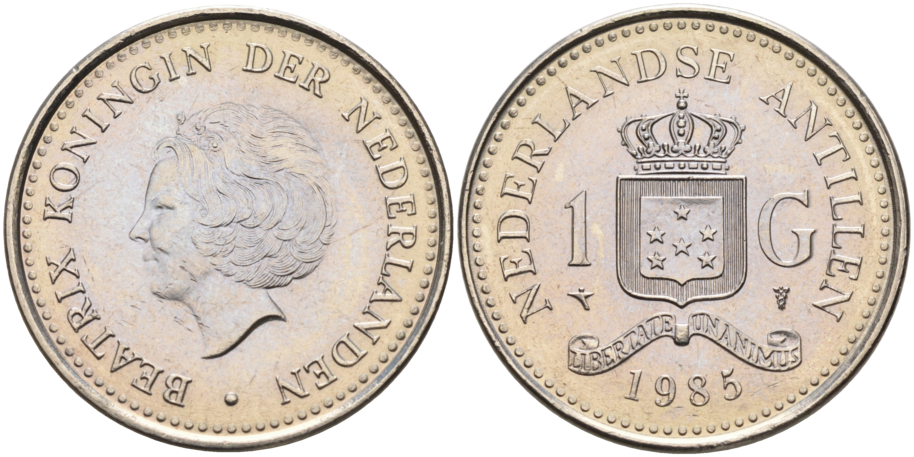 Нидерландские Антилы 1 гульден 1985 Беатрикс (1980-2013) KM 24 никель 4140-1136
