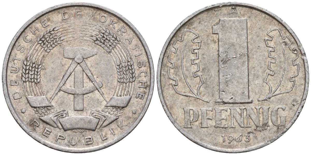 ГДР 1 пфенниг 1963 A KM 8.1 алюминий 39-1162